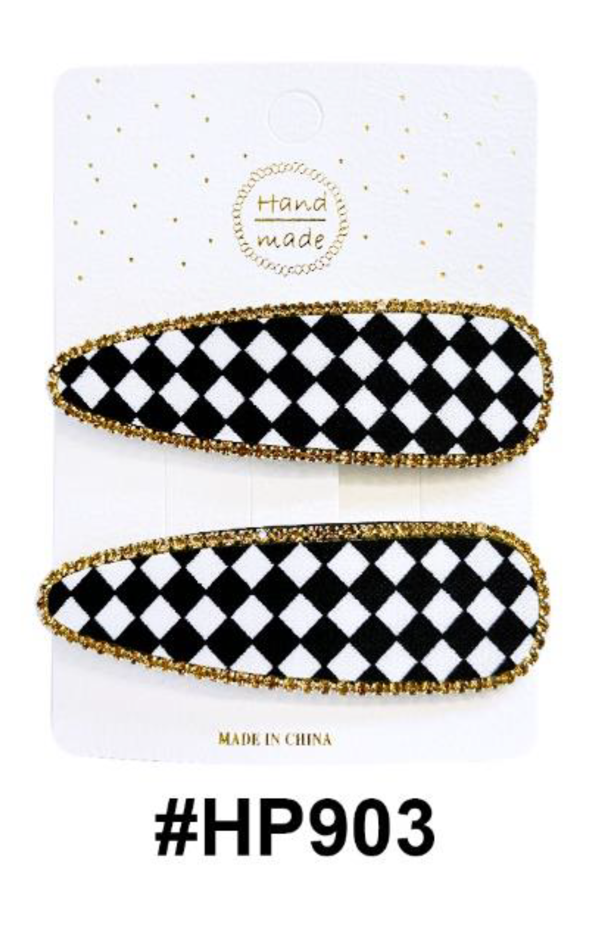 Handmade, Checkered Hair Clip with Glitter Accent #HP903, Black & White
