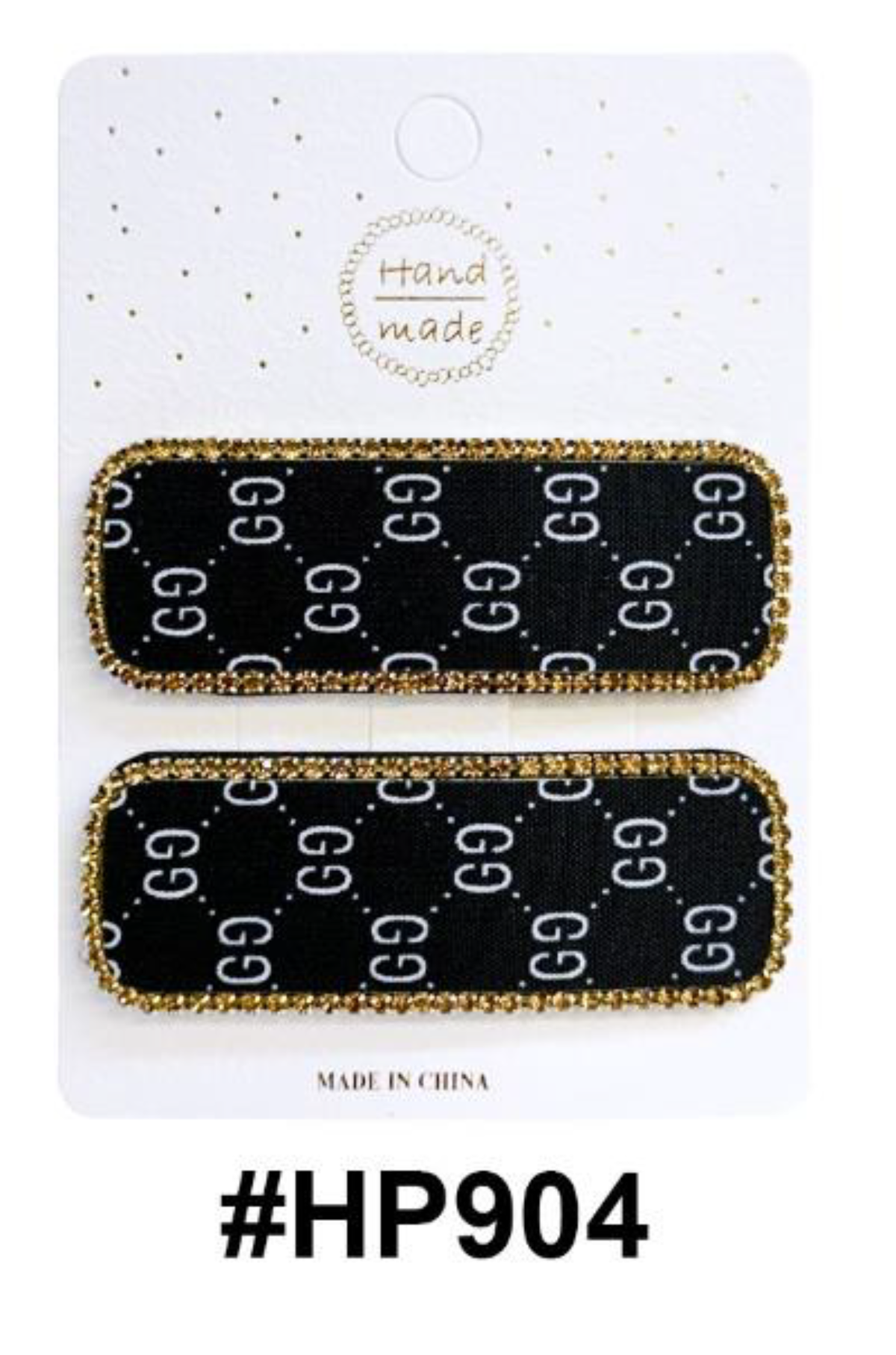 Handmade, Patterned Hair Clip with Glitter Frame #HP904, Black
