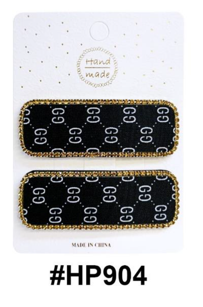 Handmade, Patterned Hair Clip with Glitter Frame #HP904, Black

