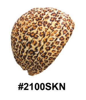 "Leopard Print Soft Spandex Cap (#2100SKN) - Trendy and Unique."