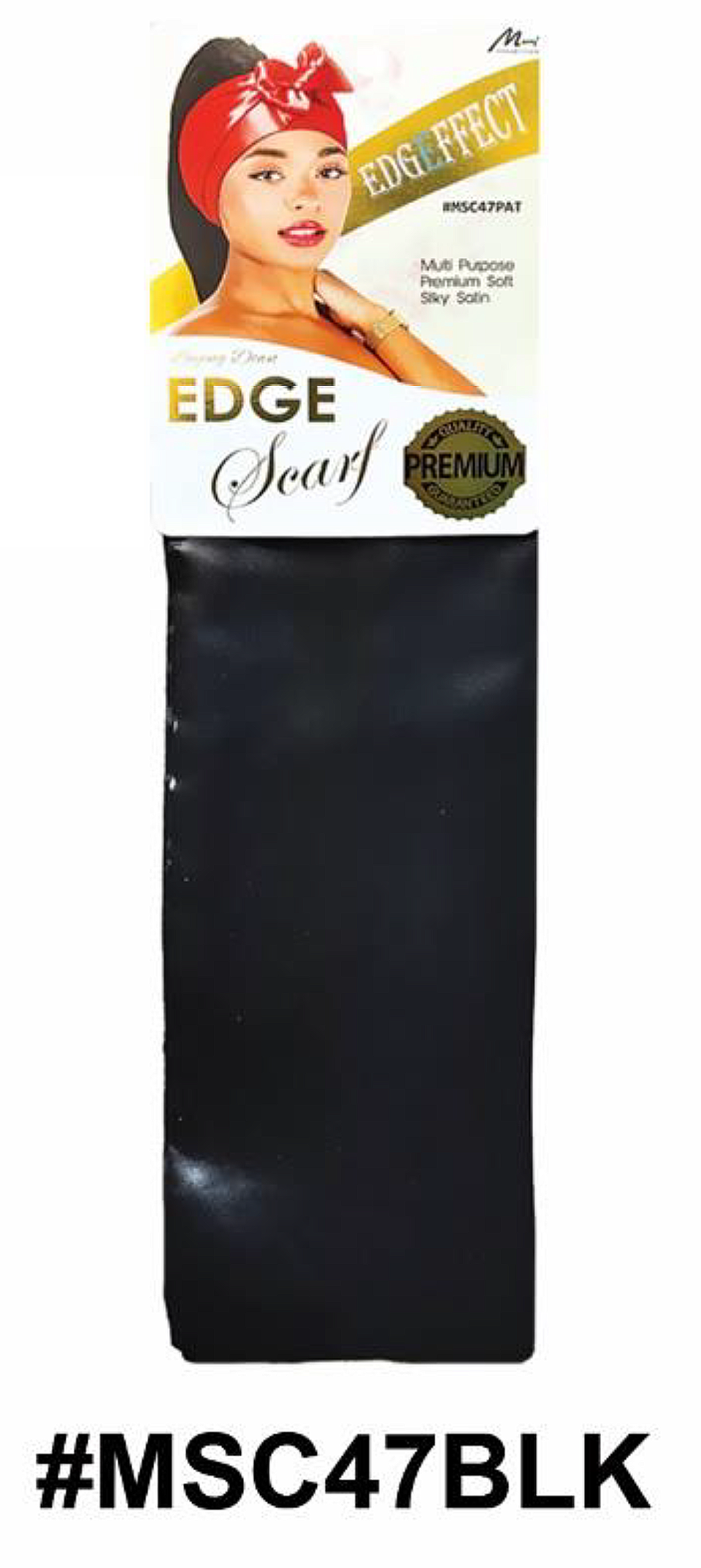 "Luxury Satin Edge Scarf - Black (#MSC47BLK) - Premium Satin Material for Hair Protection."