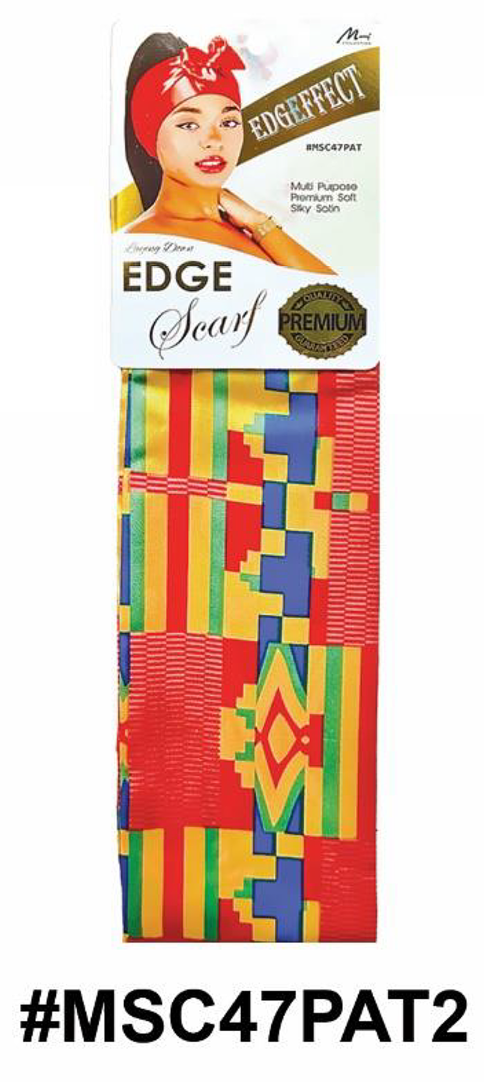 "Luxury Satin Edge Scarf - Pattern 2 (#MSC47PAT2) - Premium Satin Material with Bold Ethnic-Inspired Pattern."
