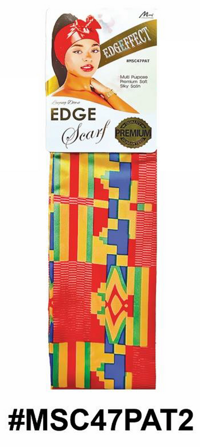 "Luxury Satin Edge Scarf - Pattern 2 (#MSC47PAT2) - Premium Satin Material with Bold Ethnic-Inspired Pattern."
