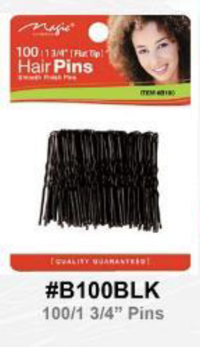 "Magic, 1 3/4-Inch Flat Tip Hair Pins, #B100BLK, Black"