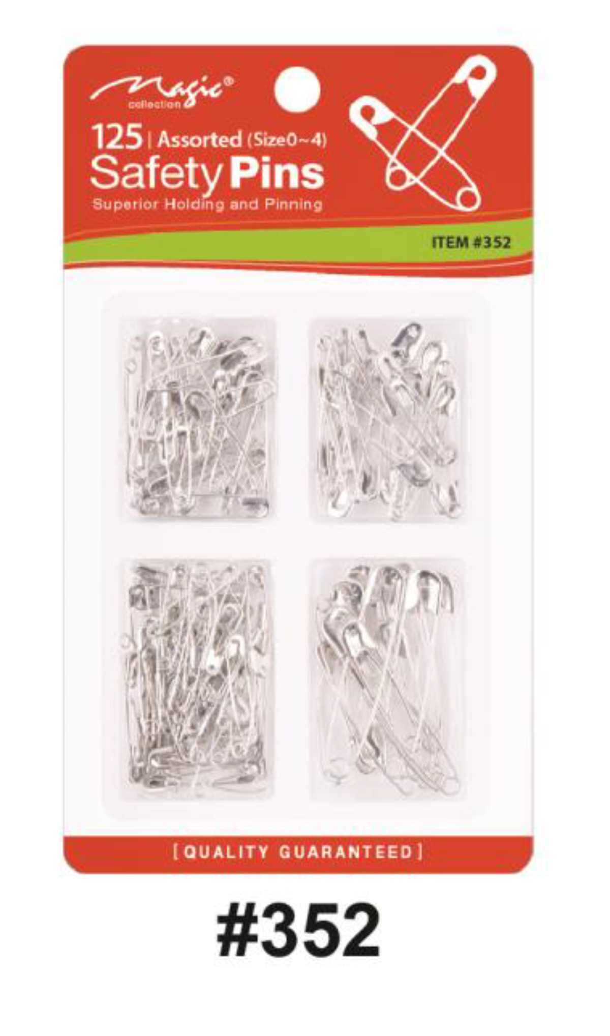 Magic Collection, Assorted Safety Pins 125-Pack (Sizes 0-4), #352