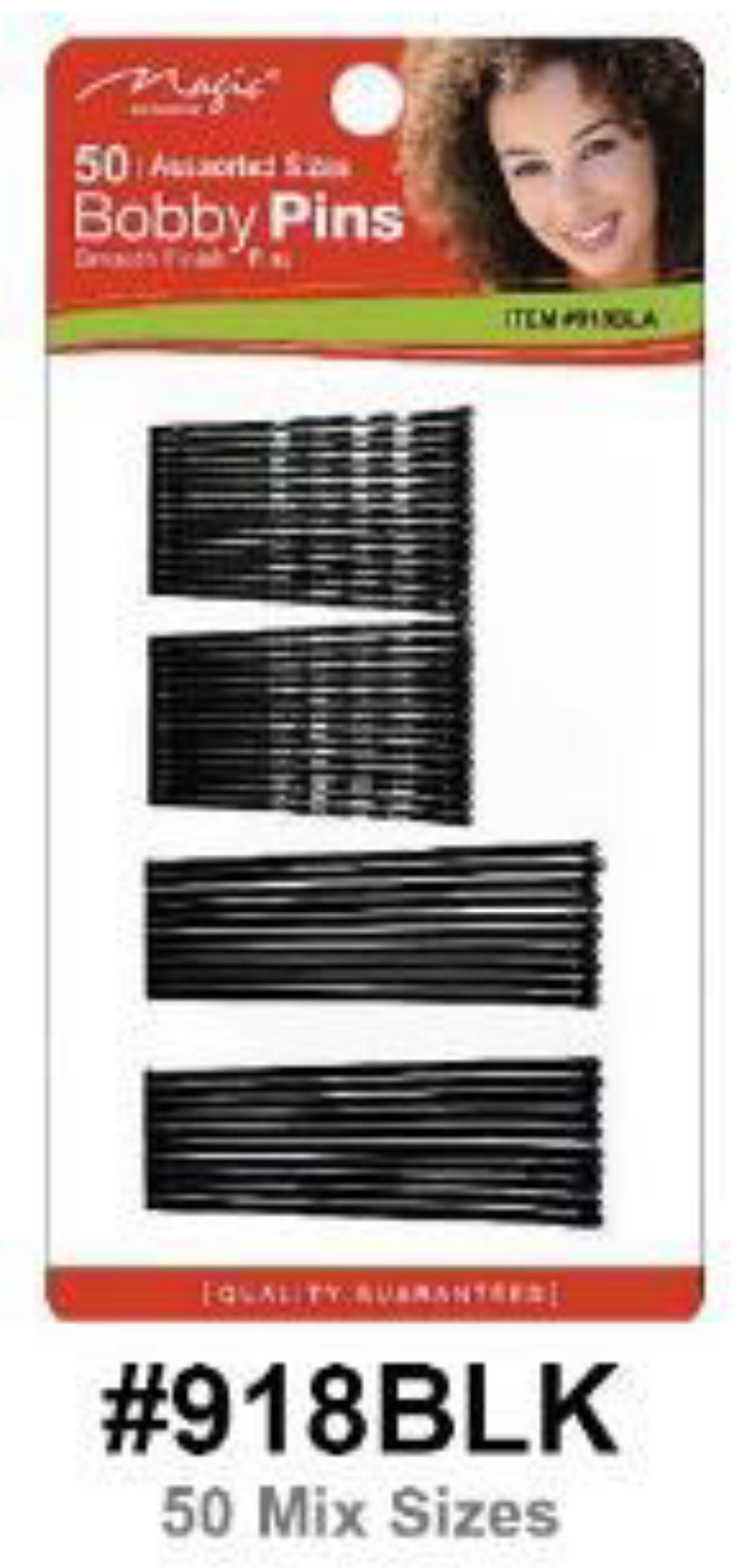 Magic Collection, Black Bobby Pins, Assorted Sizes, #918BLK, 50 Pack