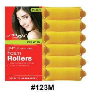 "Magic Collection Foam Rollers, Medium Size, Yellow, 3/4 Inch, 12 Pack"
