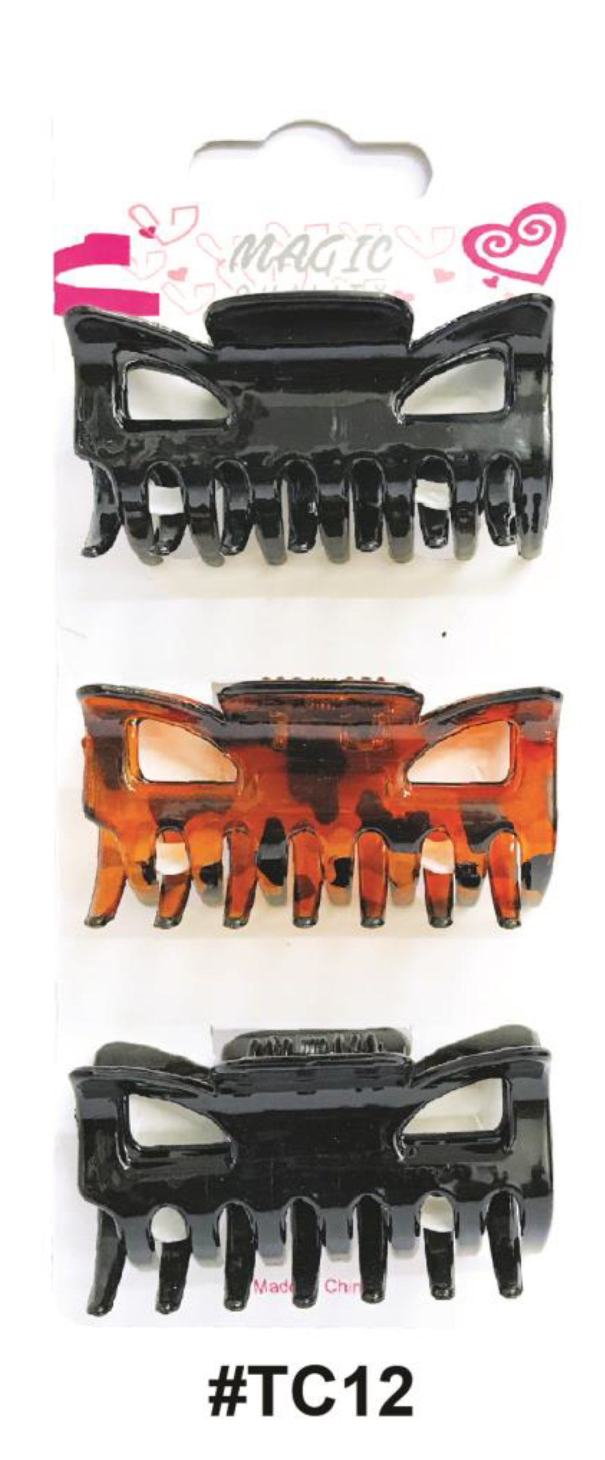Magic Collection, Hair Claw Clips 3 Pcs Pack, #TC12, Black and Tortoiseshell