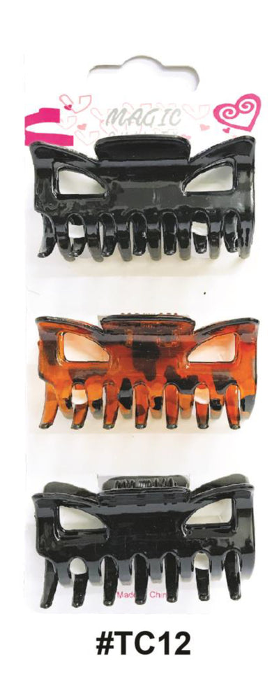 Magic Collection, Hair Claw Clips 3 Pcs Pack, #TC12, Black and Tortoiseshell