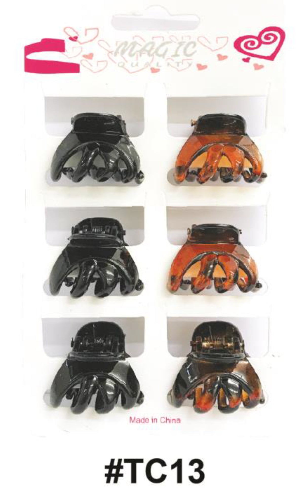 Magic Collection, Hair Claw Clips 8 Pcs Pack, #TC13, Black and Tortoiseshell