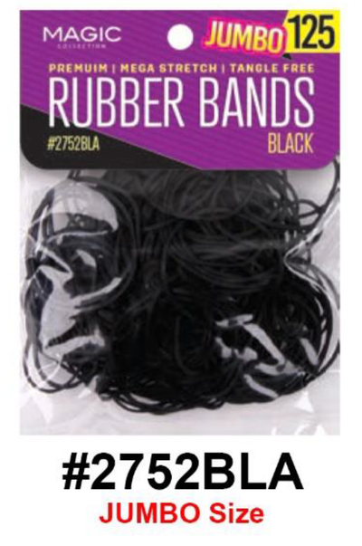 "Magic Collection Jumbo Rubber Bands in Black, Pack of 125, Premium Stretch and Tangle-Free Design."