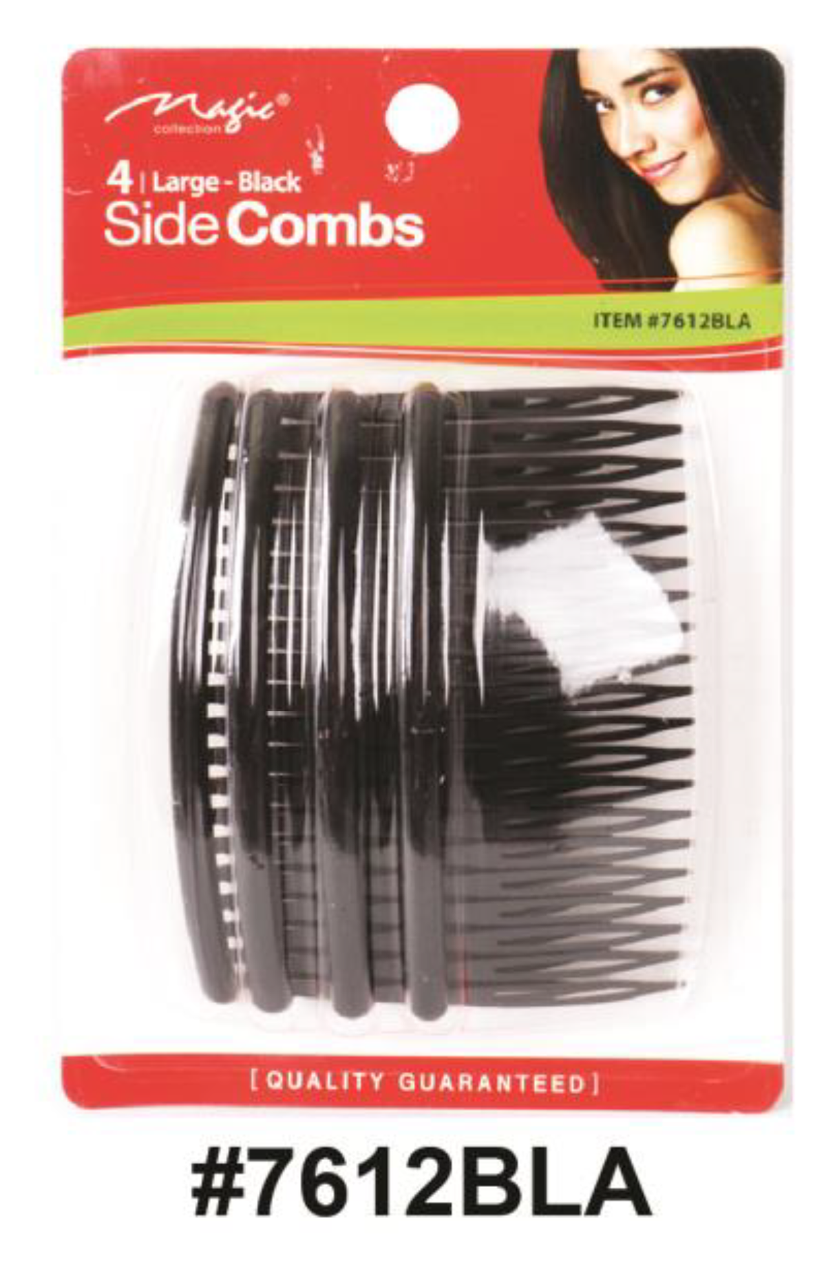 Magic Collection, Large Black Side Combs 4-Pack, #7612BLA