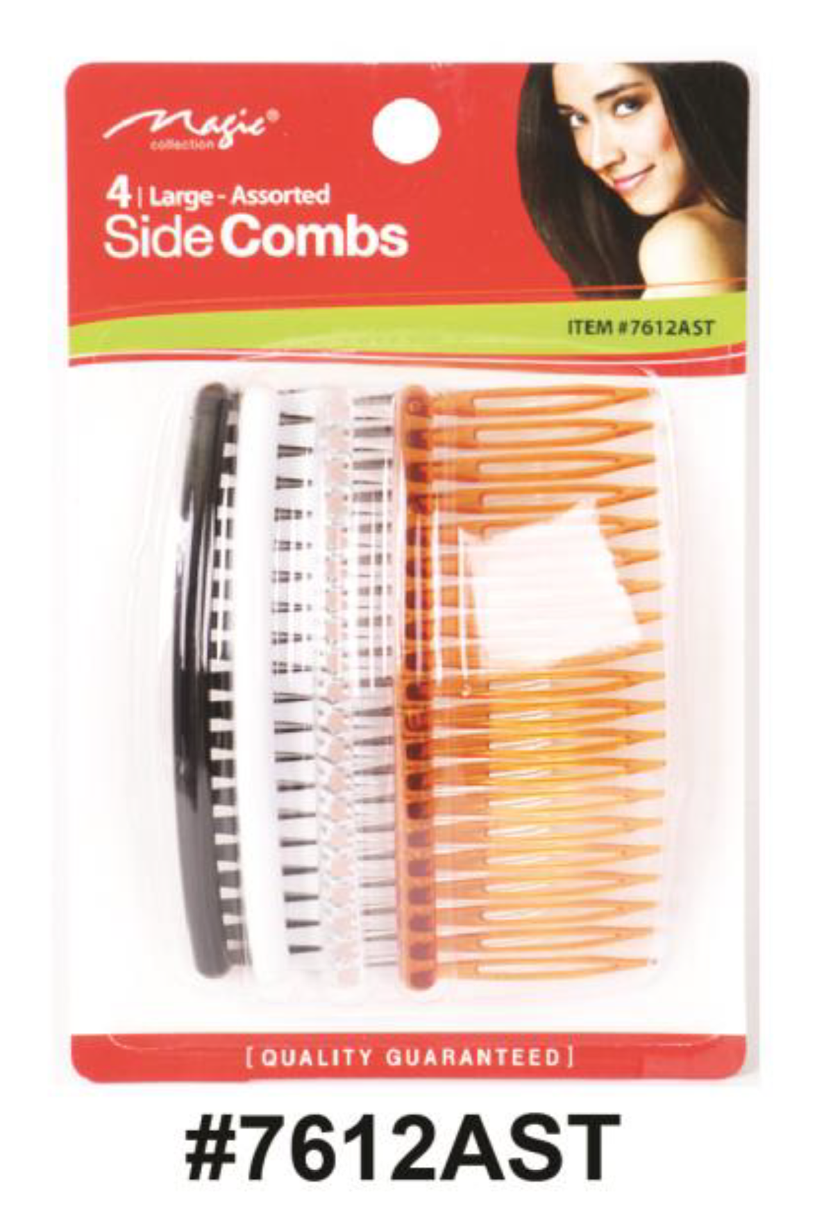 Magic Collection, Large Side Combs 4-Pack, #7612AST, Assorted Colors