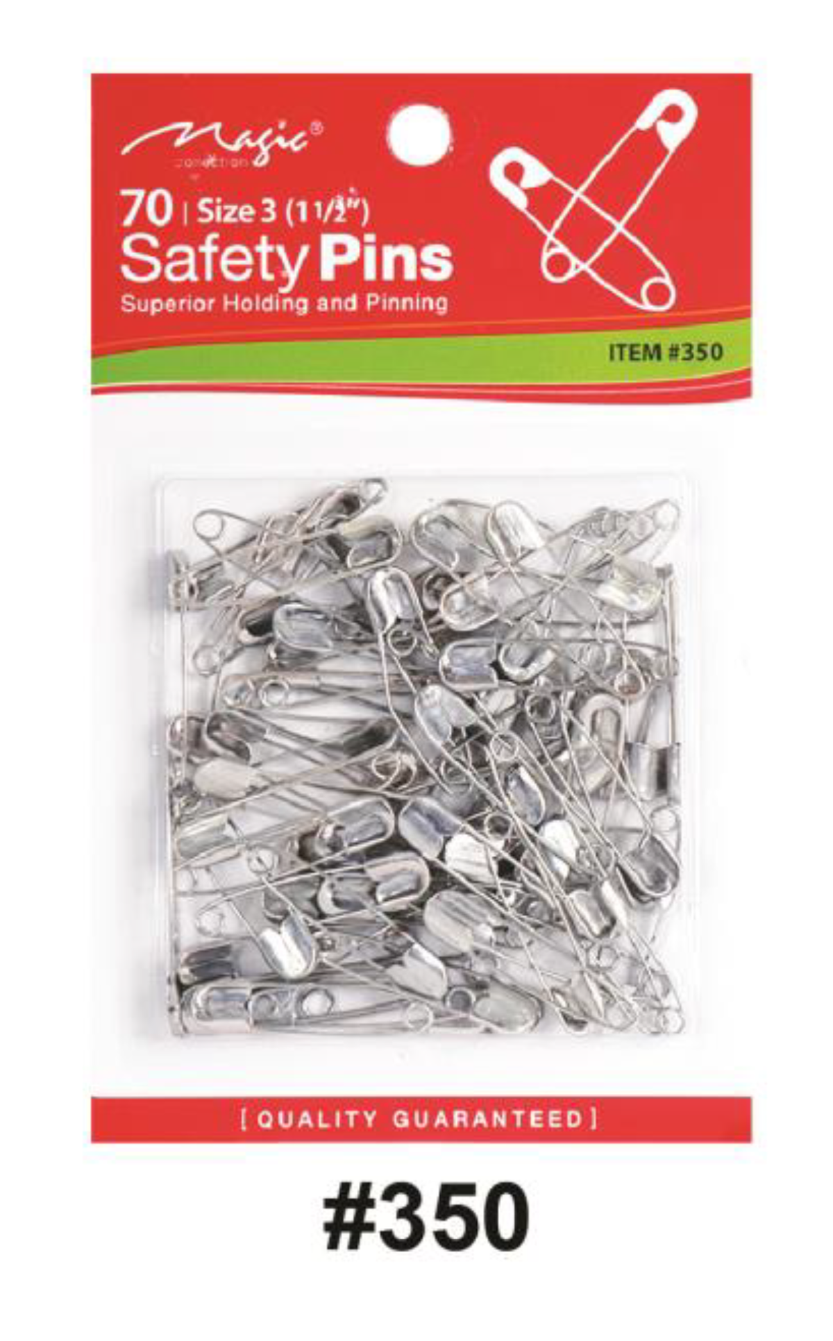 Magic Collection, Safety Pins Size 3 (1 1/2 Inch) 70-Pack, #350, Silver