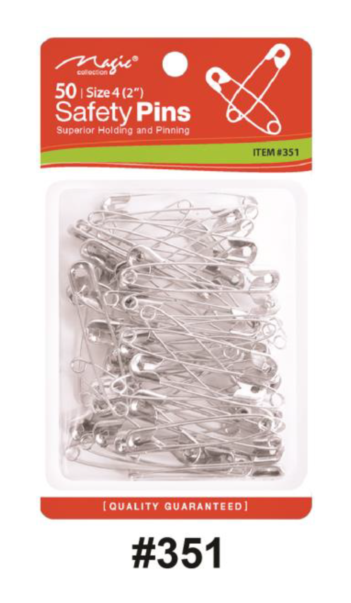 Magic Collection, Safety Pins Size 4 (2 Inch) 50-Pack, #351, Silver