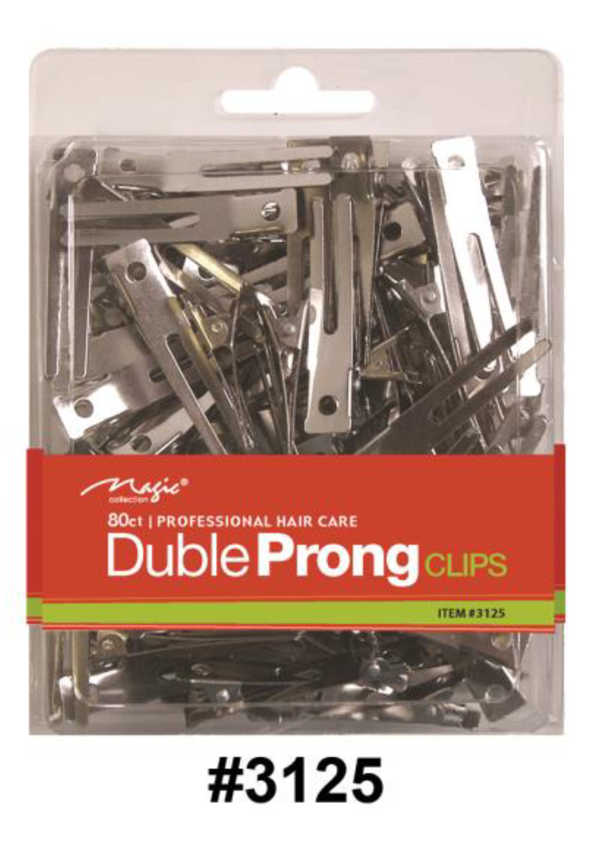 "Magic, Double Prong Clips, #3125, 80 Ct - Professional Metal Hair Clips"