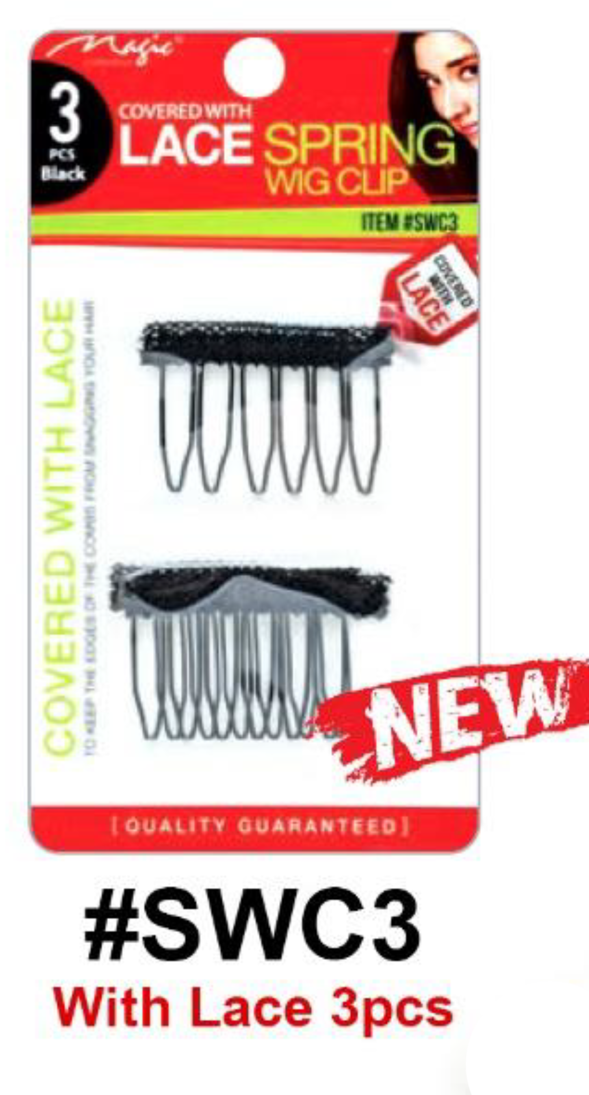 Magic, Lace Spring Wig Clip #SWC3, Black, 3 pcs