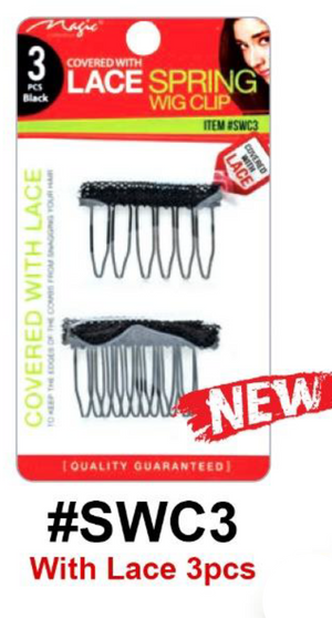 Magic, Lace Spring Wig Clip #SWC3, Black, 3 pcs