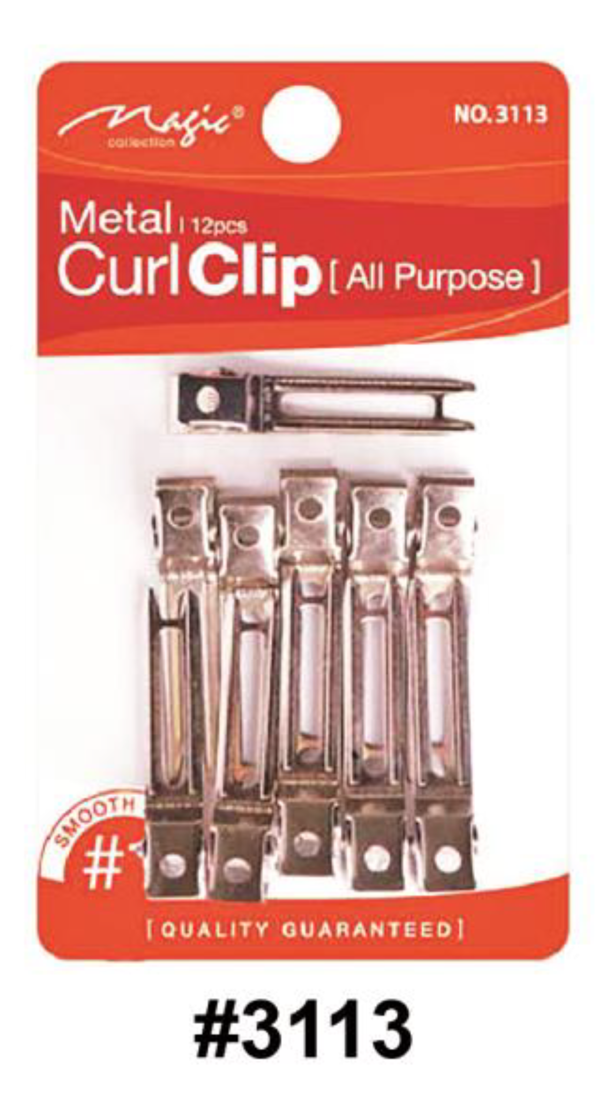 "Magic, Metal Curl Clip (All Purpose), #3113, 12 Pcs - Durable and Smooth Finish Hair Clips"