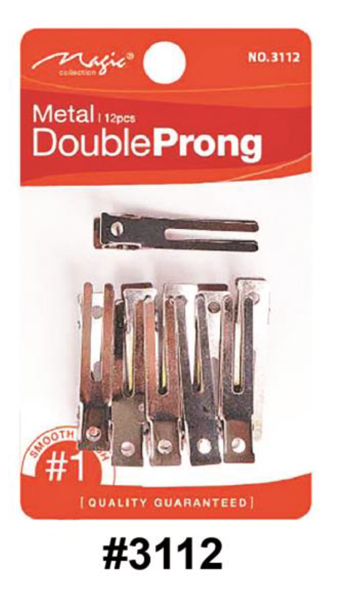 "Magic, Metal Double Prong Clips, #3112, 12 Pcs - Smooth Finish Hair Clips"