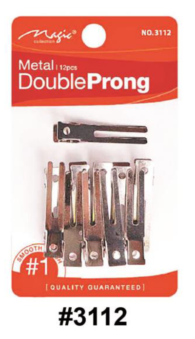 "Magic, Metal Double Prong Clips, #3112, 12 Pcs - Smooth Finish Hair Clips"