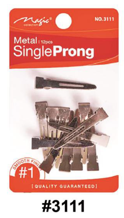 "Magic, Metal Single Prong Clips, #3111, 12 Pcs - Smooth Finish Hair Clips"