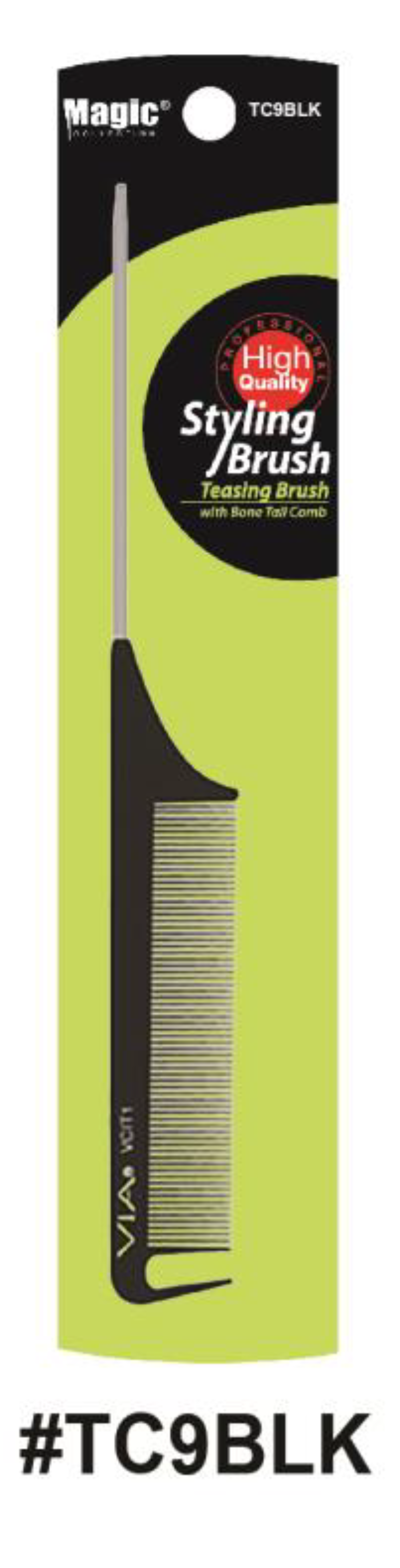Magic Styling Brush with Bone Tail Comb - Black (#TC9BLK)
High-Quality Professional Teasing Brush
