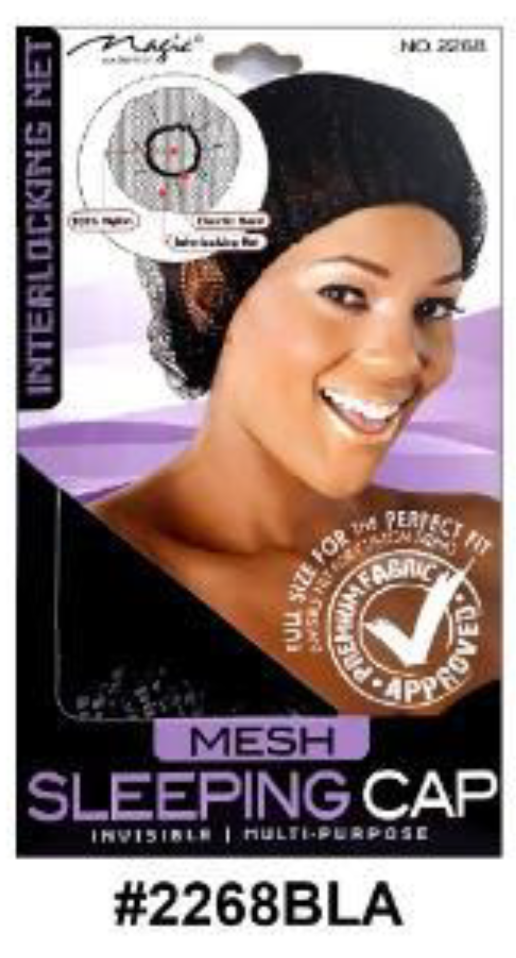 Mesh Sleeping Cap - Interlocking Net in Black (#2268BLA) with breathable mesh fabric and elastic base for secure nighttime hair protection.