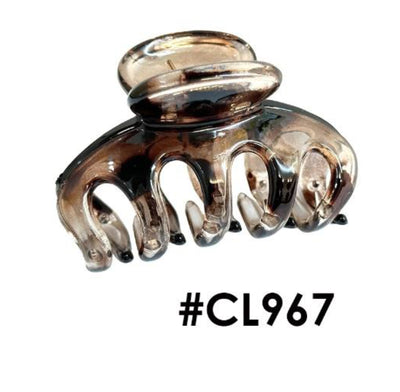 "Mini Translucent Hair Claw Clamp, Smoky Brown, #CL967."