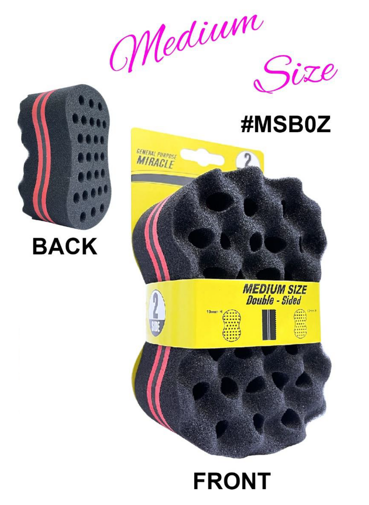 Miracle Medium Double-Sided Sponge Brush, #MSB0Z, Black