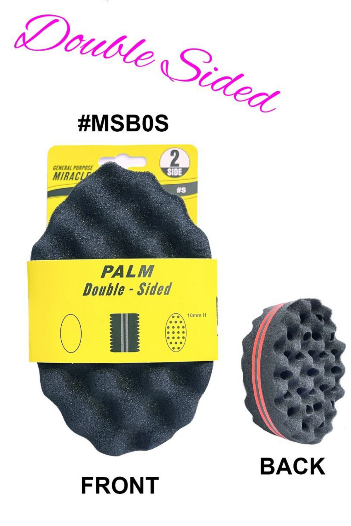 Miracle Palm Double-Sided Sponge Brush, #MSB0S, Black