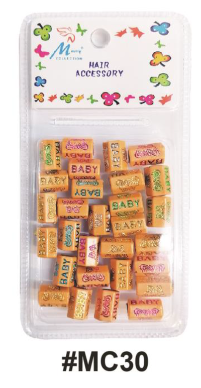 "Murry Collection Baby Letter Hair Beads with Decorative Designs, #MC30, Colorful beads for personalized hairstyles."