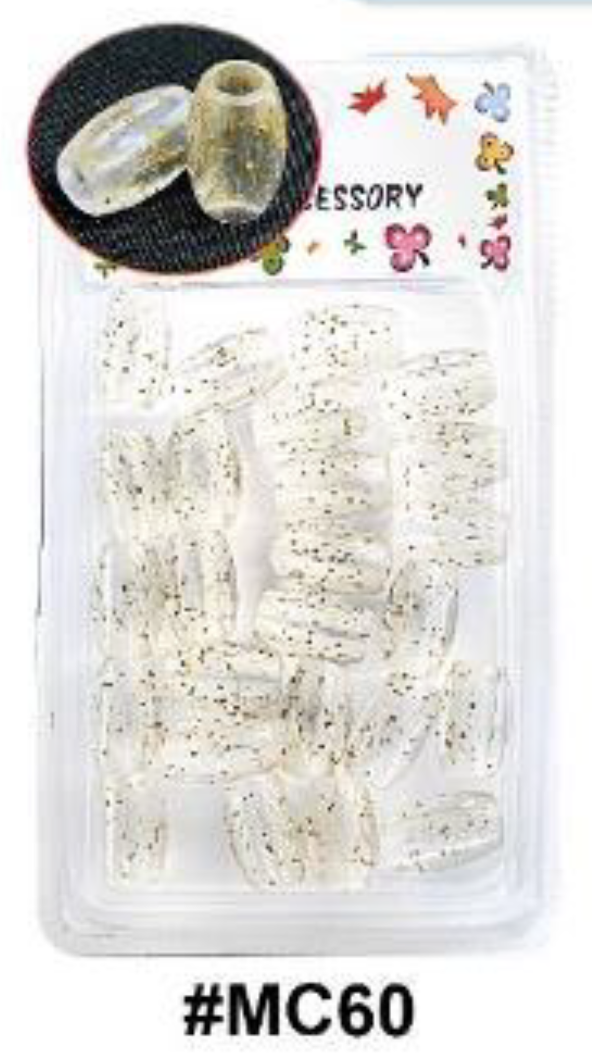 Murry Collection Glitter Clear Tube Hair Beads, #MC60.
