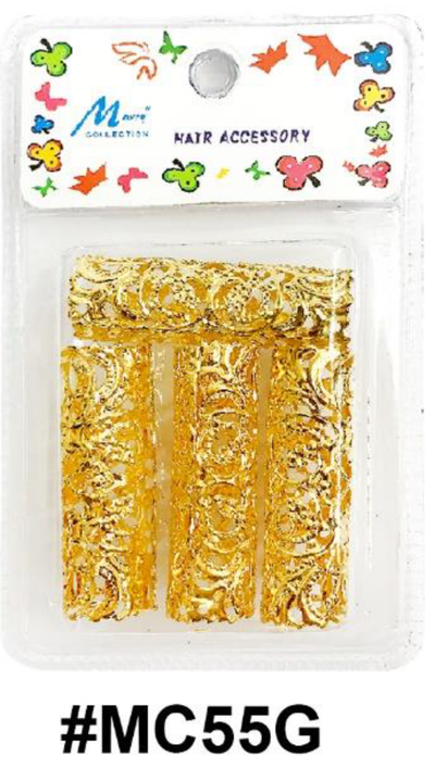 Murry Collection, Gold-colored Hair Beads with Intricate Designs, #MC54G