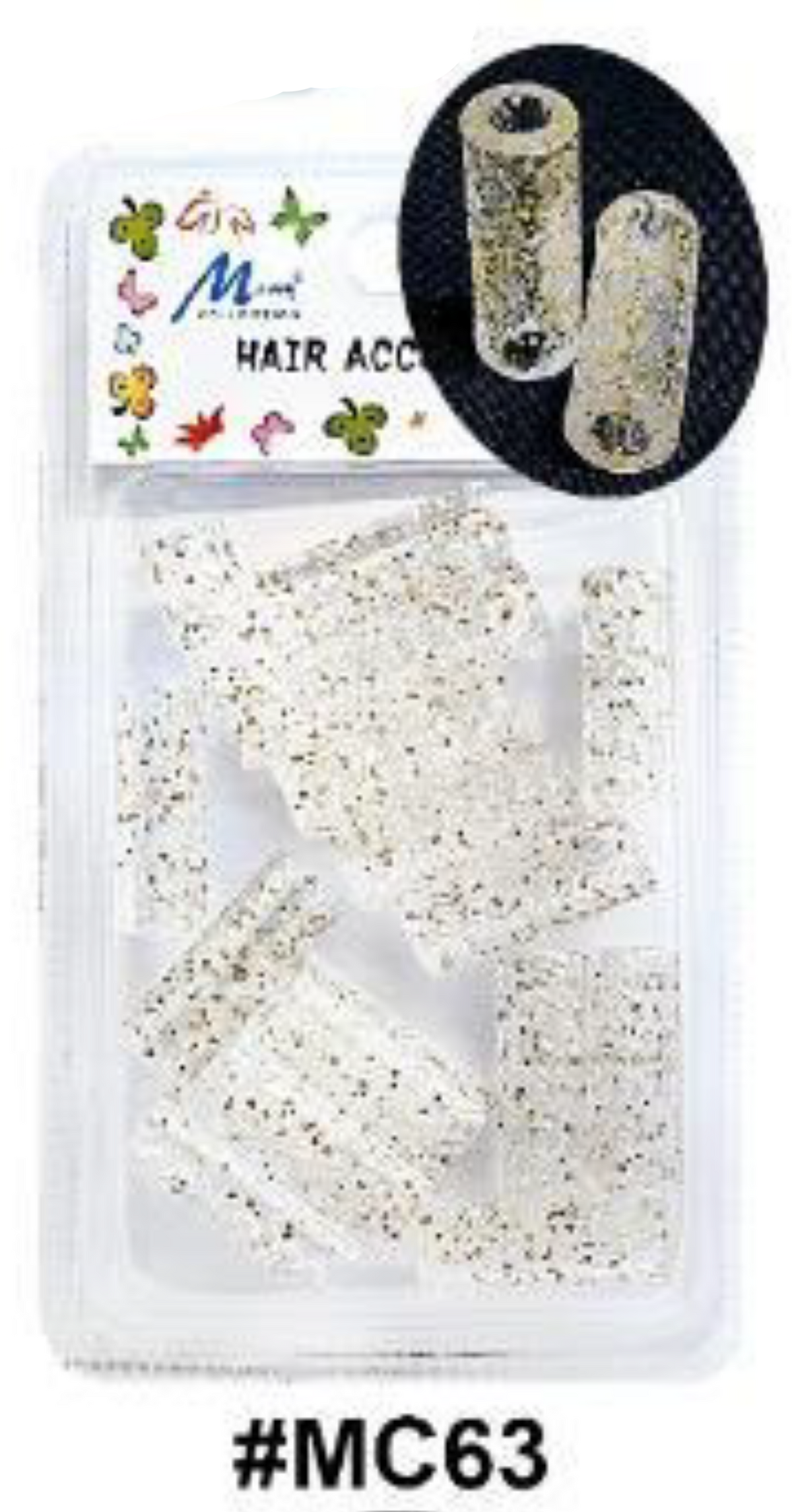 Murry Collection Gold Glitter Cylinder Hair Beads, #MC63, highlighting the shimmering gold glitter detail.