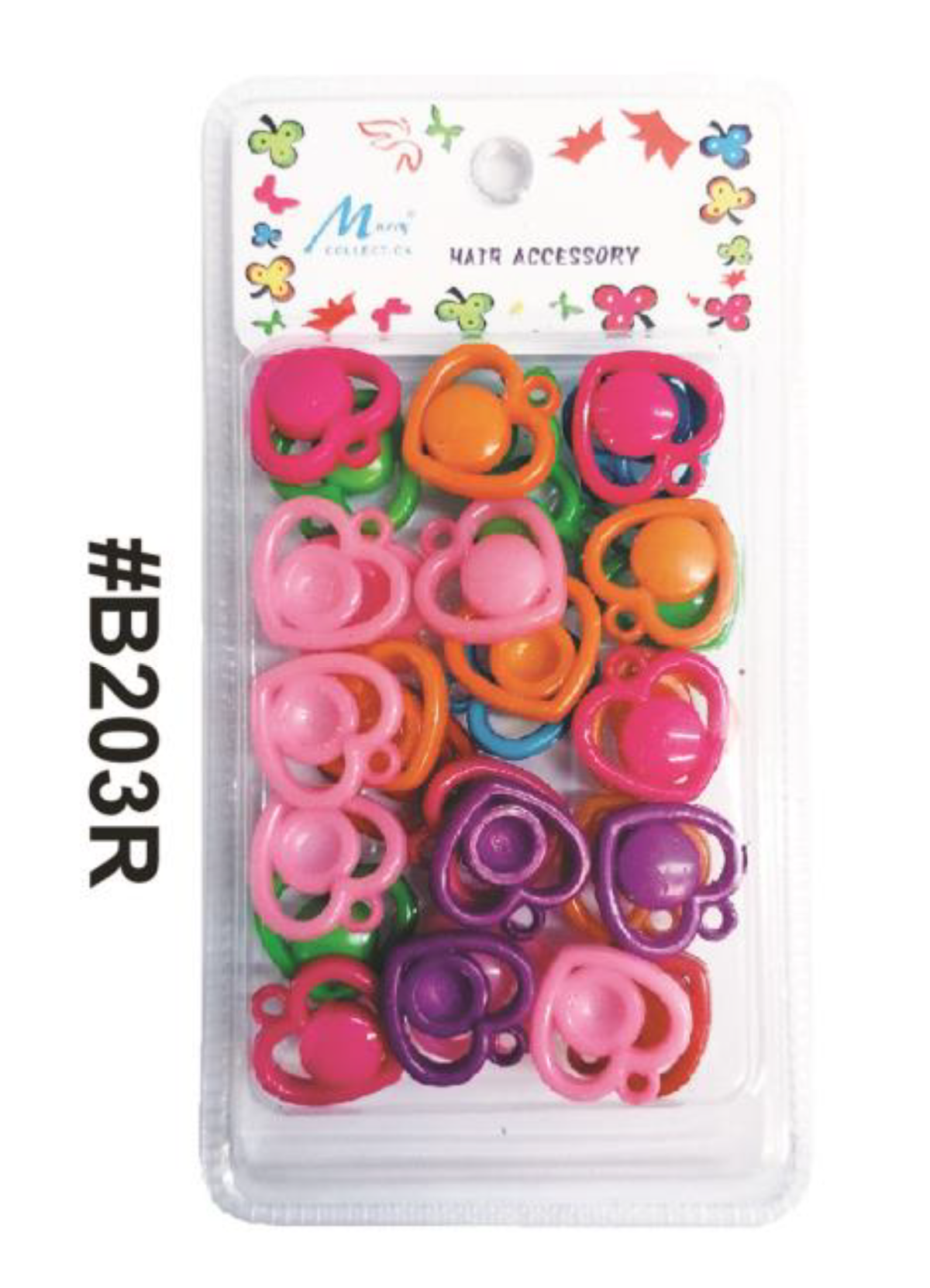 "Murry Collection Multicolor Heart Shaped Decorative Hair Beads, #B203R, Fun hair accessory."