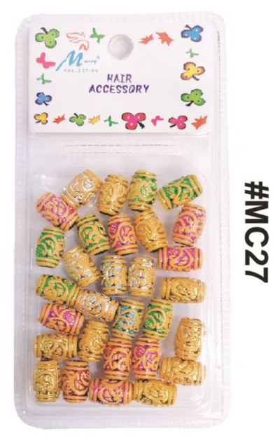 "Murry Collection Ornate Gold Hair Beads with Multicolor Accents, #MC27, Elegant decorative beads for braids and hair styling."