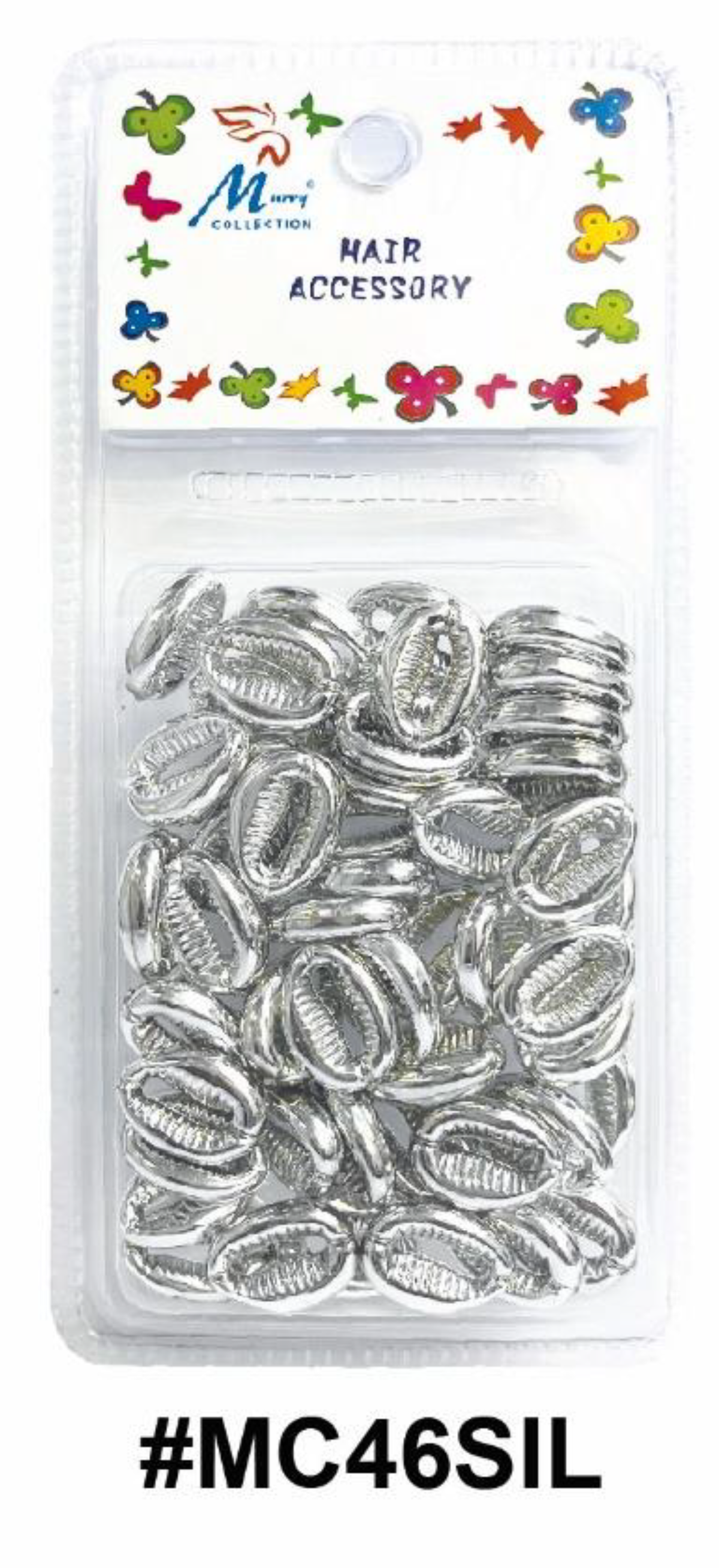"Murry Collection Silver Cowrie Shell Hair Beads, #MC46SIL, Metallic Silver for hairstyling and braiding."