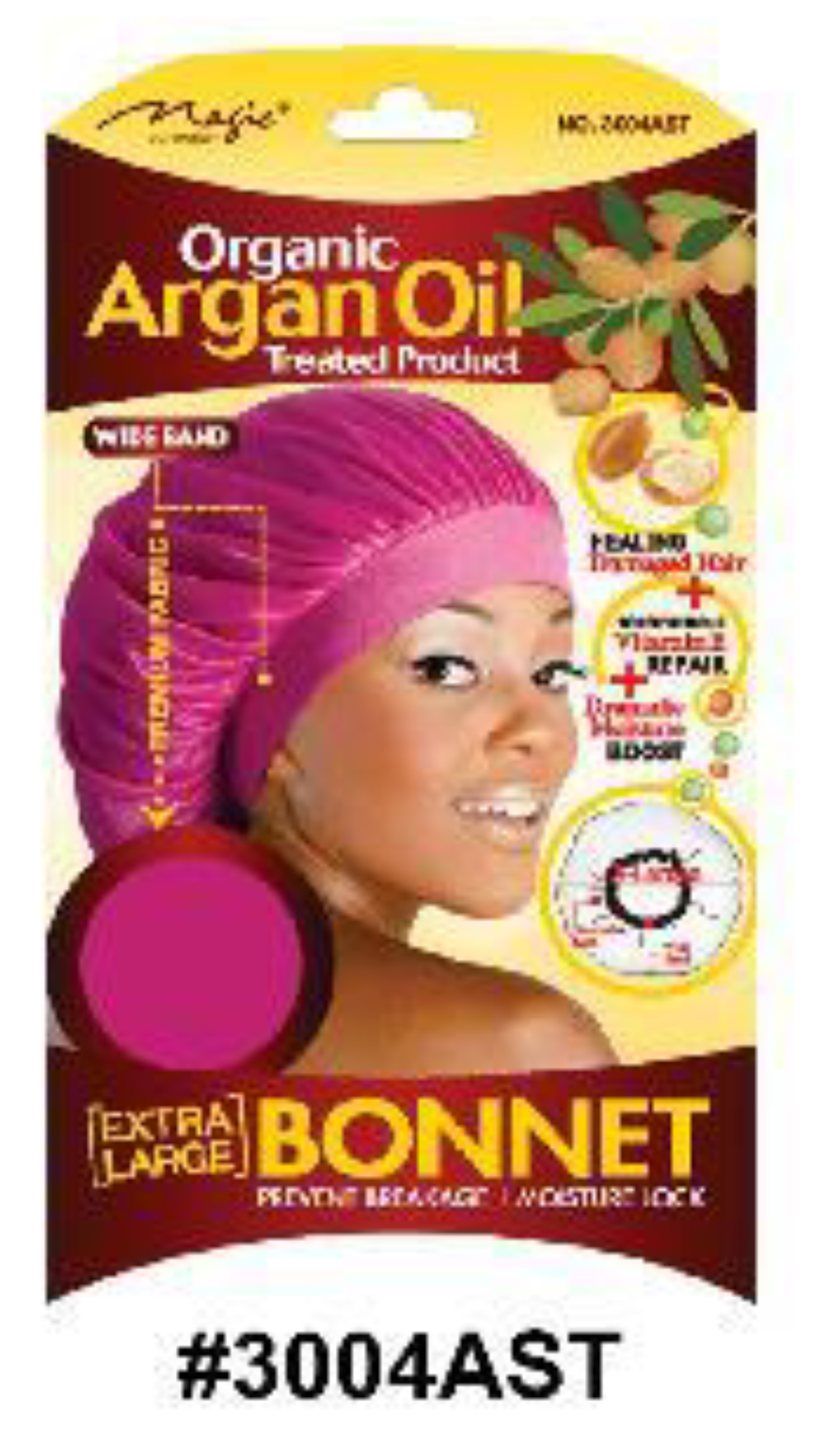 "Organic Argan Oil Treated Bonnet in Pink (#3004AST) - Extra Large Size with Wide Band, Hair Protection."