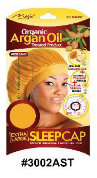 "Organic Argan Oil Wide Band Sleep Cap - Extra Large - Assorted Colors (#3002AST) for Hair Care and Protection."