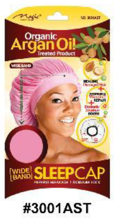"Organic Argan Oil Wide Band Sleep Cap - Pink (#3001AST) - Premium Hair Protection with Wide Band."