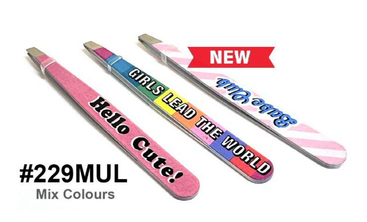 "Printed Slant Tweezers, Colorful Pattern Designs, Precision Grooming Tool, #229MUL"