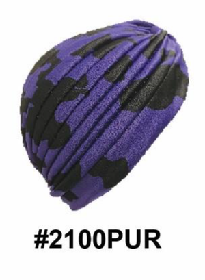 "Purple and Black Camouflage Soft Spandex Cap (#2100PUR) - Bold and Stylish."