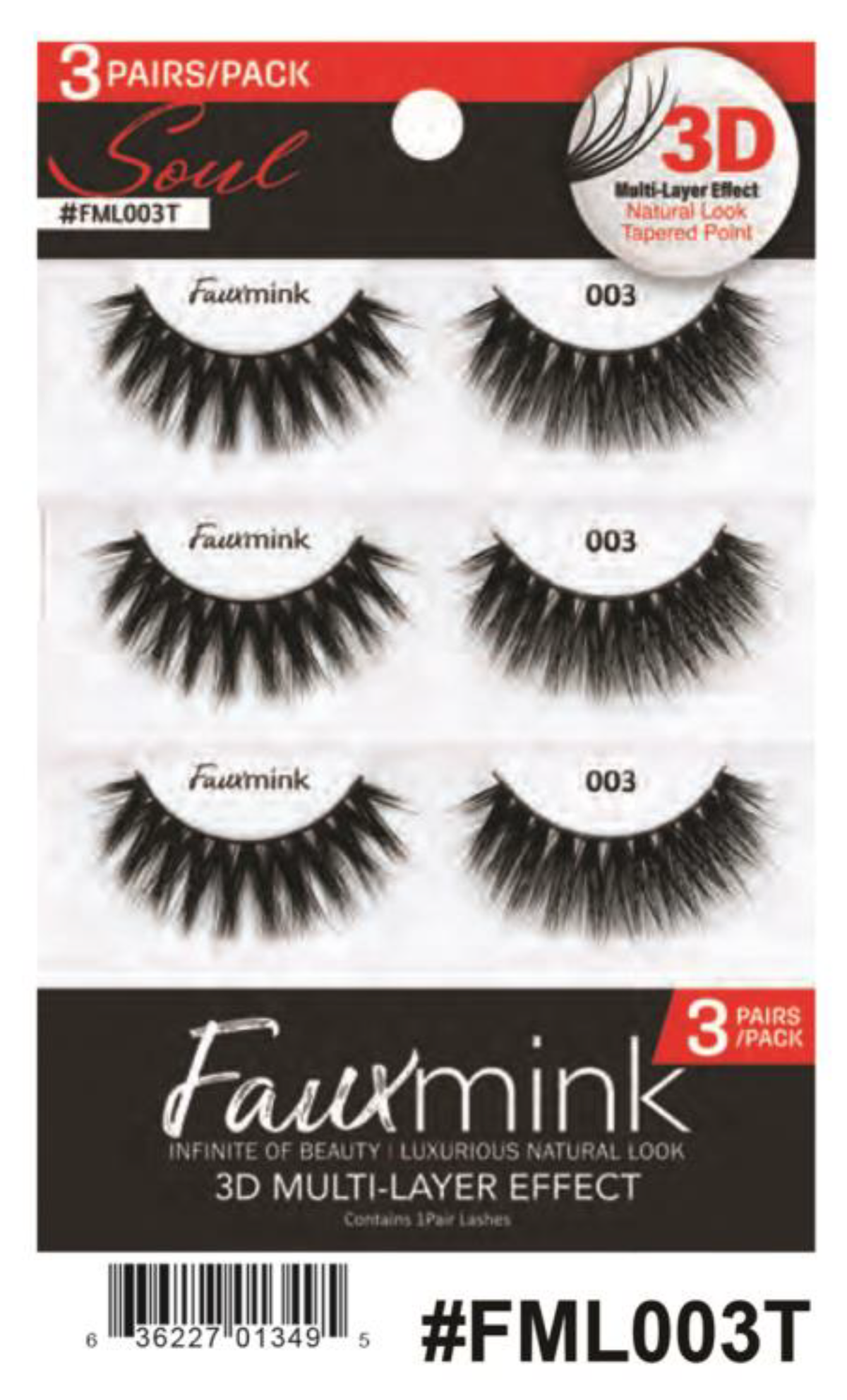 R Soul Faux Mink Lashes - #FML003T, 3 Pairs Pack with Dramatic 3D Multi-Layered Design