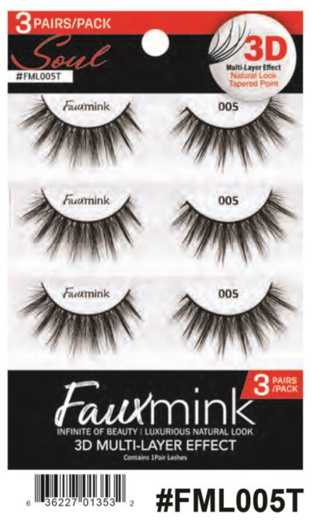 R Soul Faux Mink Lashes - #FML005T, 3 Pairs Pack with 3D Multi-Layered Design