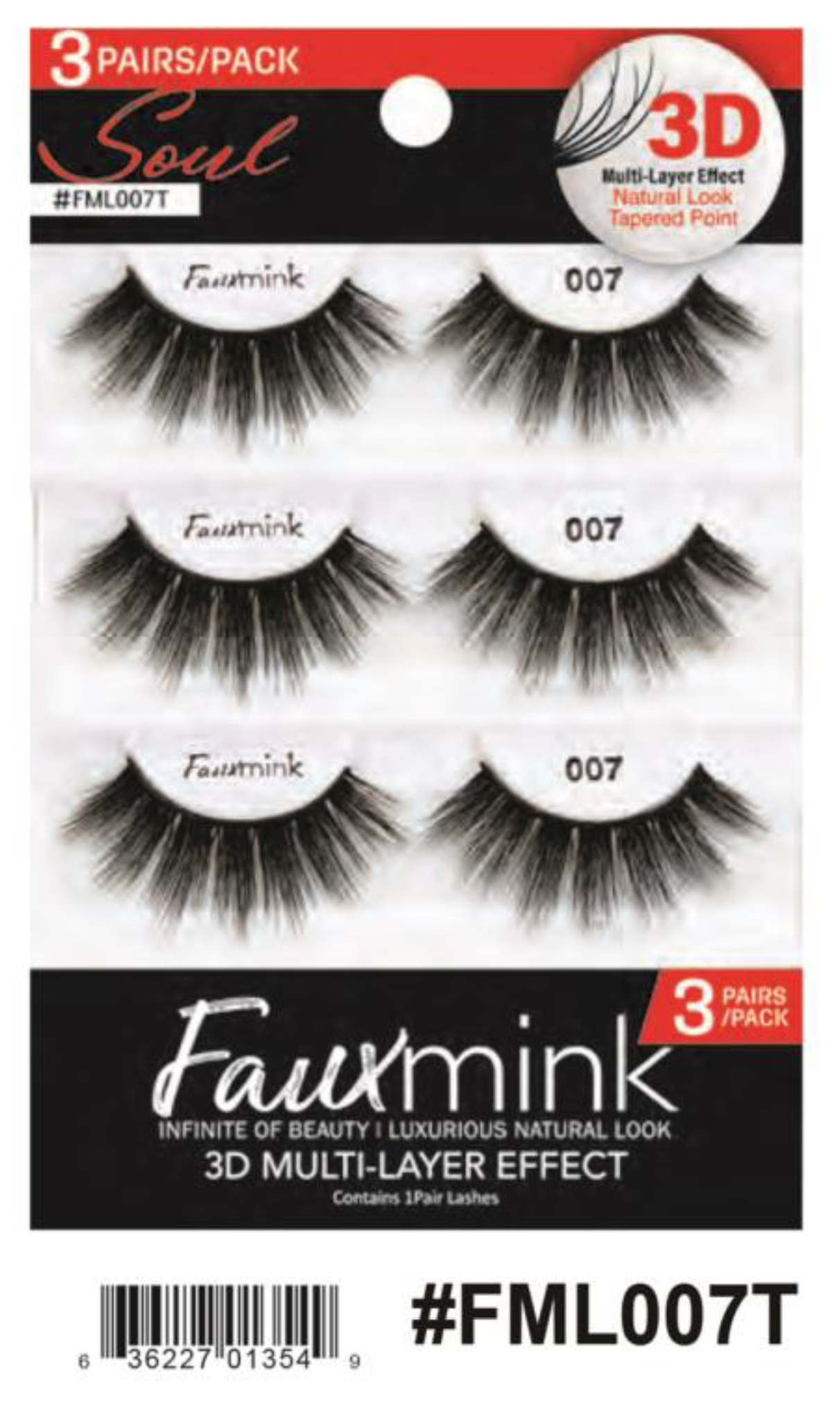 R Soul Faux Mink Lashes - #FML007T, 3 Pairs Pack with 3D Multi-Layered Design