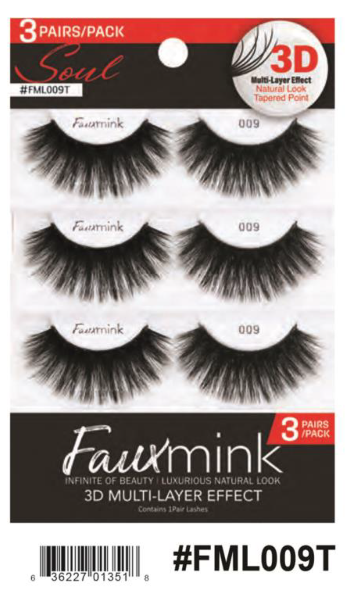 R Soul Faux Mink Lashes - #FML009T, 3 Pairs Pack with 3D Multi-Layered Effect