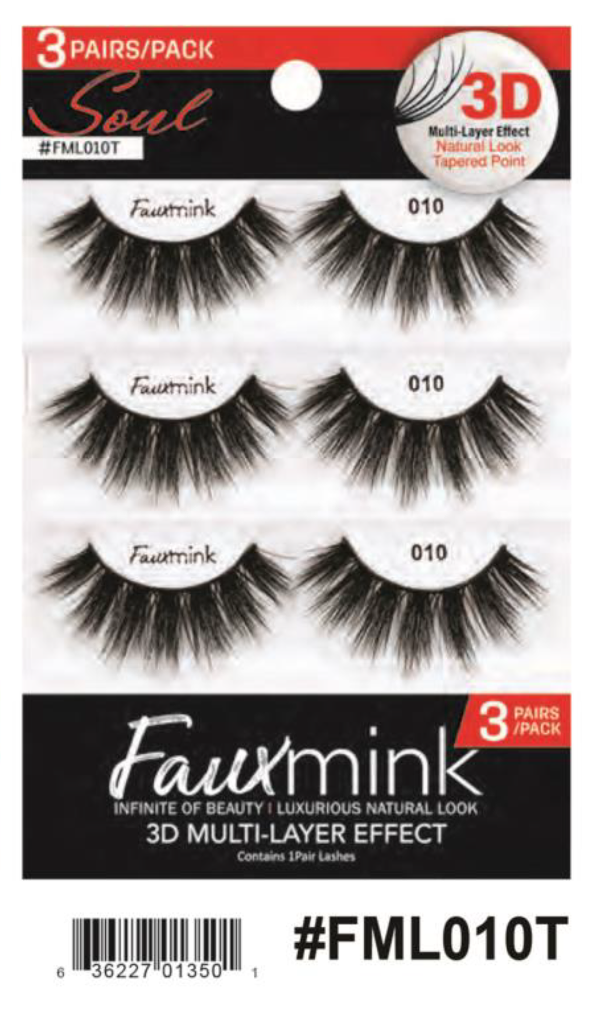 R Soul Faux Mink Lashes - #FML010T, 3 Pairs Pack with 3D Multi-Layered Effect