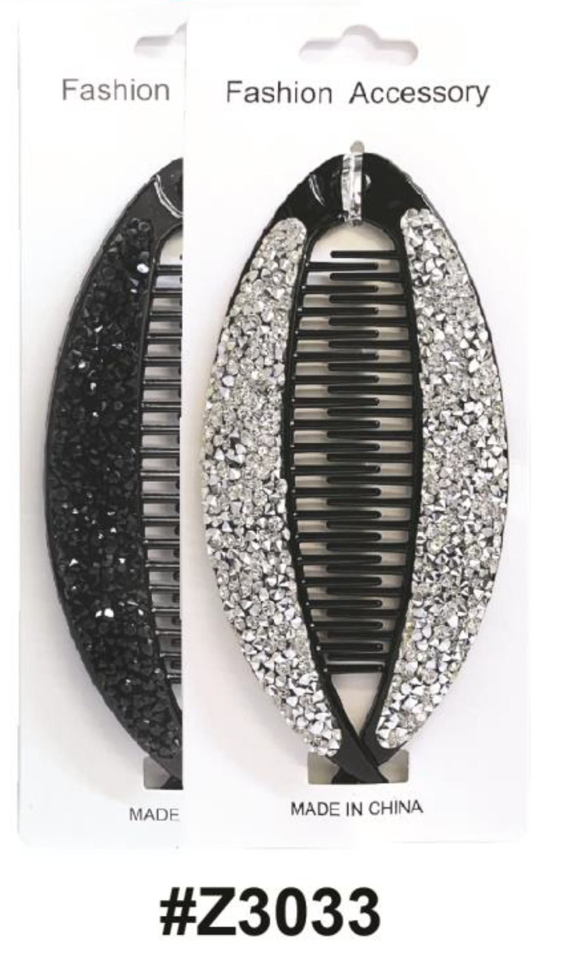 Rhinestone Banana Clip, Black & Silver, #Z3033