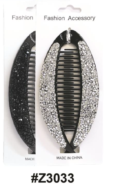 Rhinestone Banana Clip, Black & Silver, #Z3033